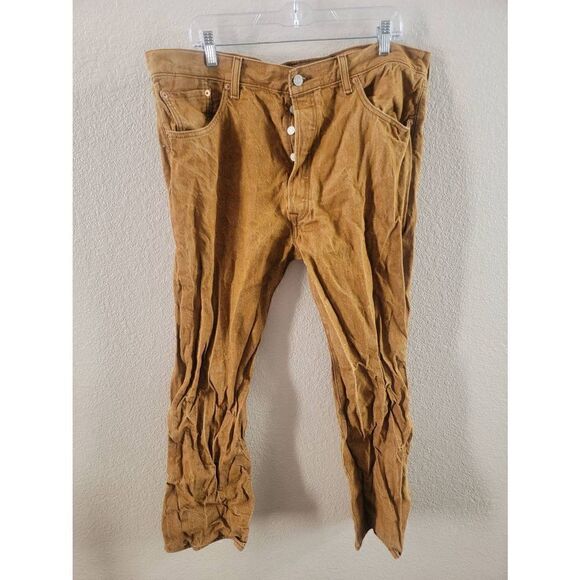 Levi's 501 Men's Mustard Brown Button Fly Straight Leg Denim Jeans Size W40 L32 - Picture 1 of 3